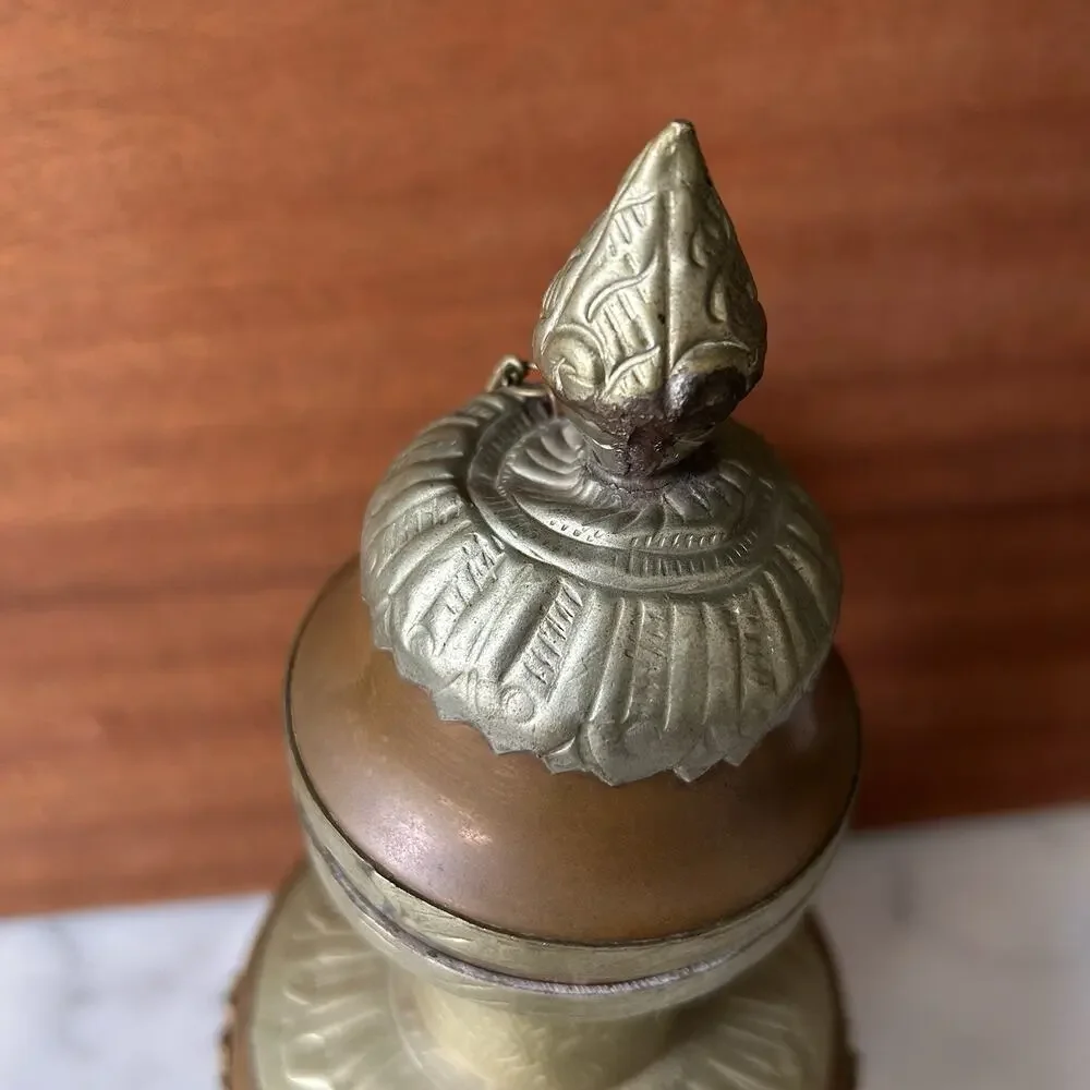 Vintage Tibetan Style Metal Dragon Decanter Pair MCM Asian Boho Home Decor